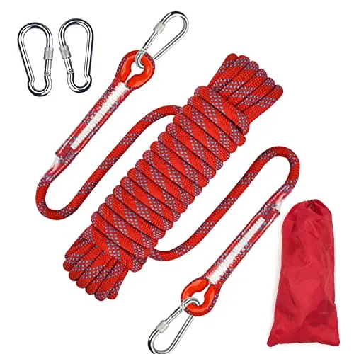 Kletterseil Sicherheitsseil 10m, Outdoor Kletterseil 8mm, Statisches Sicherheits Kletterseil, Klettern Sicherheitsseil, Nylon im Freien Rettungsseil Hochfestes Seil mit Karabiner für Campin Wandern