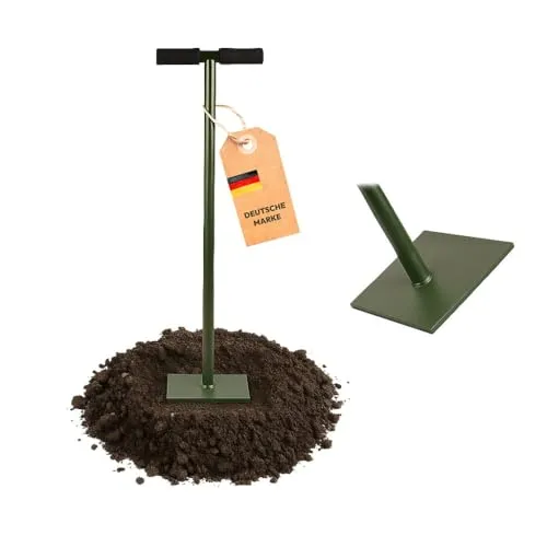 Bodenverdichter Handstampfer aus Stahl - Gartenstampfer mit 20x20cm Platte & Softgriff - Erdstampfer Betonstampfer für Kies, Sand, Asphalt - Verdichtungswerkzeug für Garten