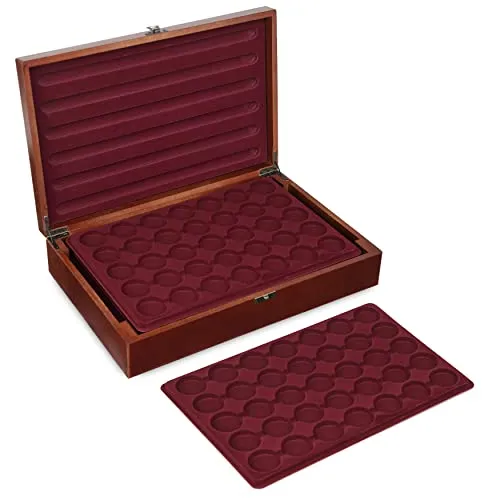 MC.Sammler Holz Münzkassette Münzkoffer inkl 5 Münztableaus für 175 STK 10 Euro Münzen in Kapseln bis 37,7mm (Kassette ohne Münzkapseln)
