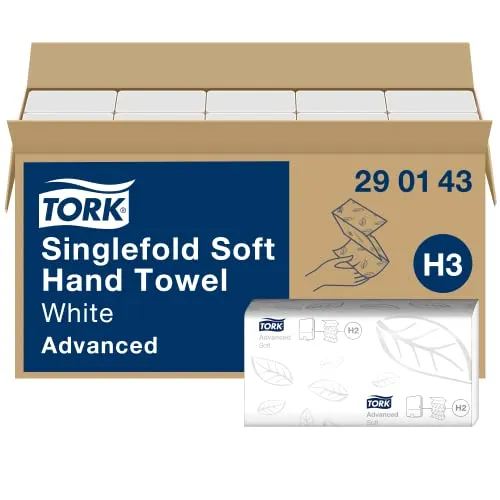 Tork Papierhandtücher Advanced, 290143, H3, 2-lagig, Zick-Zack-Falz - Papierhandtücher in weiß, ideal für stark frequentierte Bereiche. Dank Einzeltuchentnahme hygienisch und sparsam. Advanced Qualität für Kosteneinsparungen und hohe Leistung.