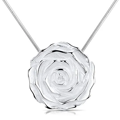 Materia Damen Ketten-Anhänger Rose Silber 925 - matt rund groß mit Kette in Schmuck-Etui KA-44-K33-40 cm