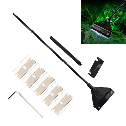 Aquarium Reinigungswerkzeuge,Algenschaber Aquariumschaber,Aquarium Algen Rasiermesser Schaber,53cm,Aquarien Reinigung Werkzeug,Mit Abnehmbarer Stange,5Stück Edelstahl Klingen Ein Sechskantschraubendre