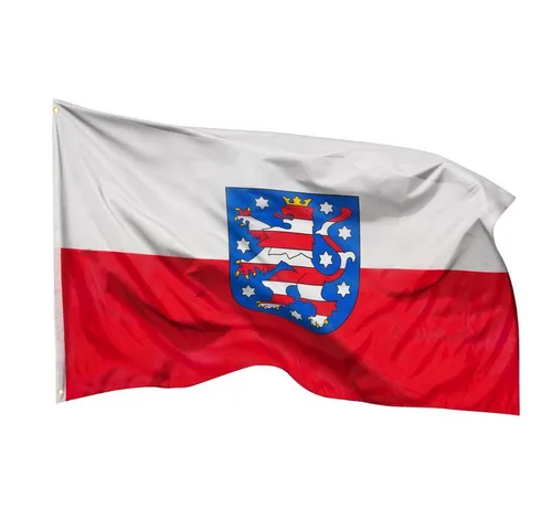PHENO FLAGS Flagge Thüringen Flagge 90 x 150 cm Fahne Bundesland Wappen Löwe (Hissflagge für Fahnenmast), Inkl. 2 Messing Ösen