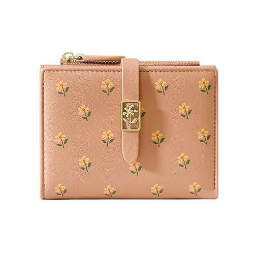 LZSXDWXY Damen-Geldbörse, modisch, niedliches Gänseblümchen-Motiv, mit Reißverschluss außen, Münzgeldbörse, Bifold Bill Wallet mit Kreditkartenfach, Ausweisfenster