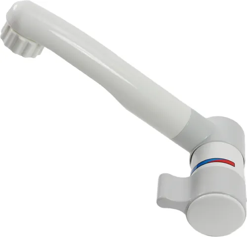 Comet Waschtischarmatur Mischer mit Microschalter hellgrau/weiß - Waschtischarmatur für Caravan und Wohnmobile, mit klappbarem Auslaufhahn und verstellbarer Mischdüse für optimale Temperatursteuerung.