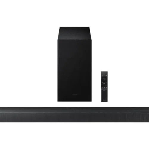 Samsung HW-B650F 3.1 Soundbar Schwarz mit 370 W - Soundbar mit 3.1 Kanälen und 370 W RMS-Leistung, ausgestattet mit DTS Virtual:X und Dolby Digital 5.1 für ein beeindruckendes Klangerlebnis. Kabellose Verbindung und Wandmontage möglich.