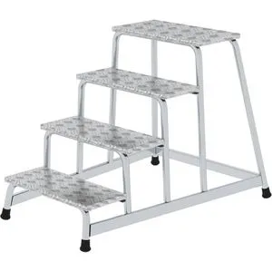 MUNK Montagetritt 50010 - 4-stufiger Aluminium-Tritt - Leiter mit 150 kg Tragfähigkeit, 2,80 m maximale Arbeitshöhe und rutschfester Plattform für sicheres Arbeiten. Made in Germany, ideal für Handwerker und Heimwerker.