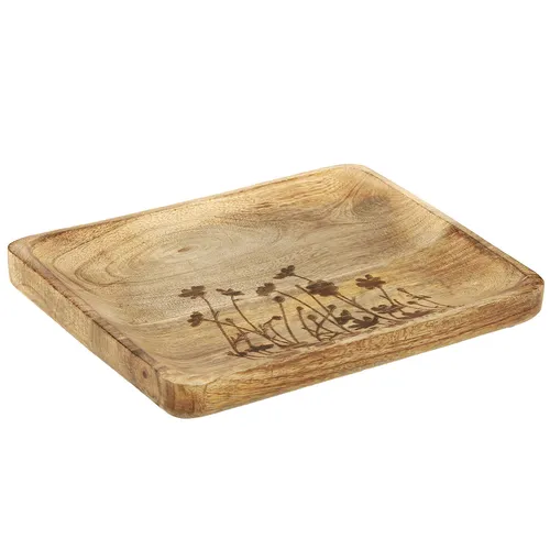 Dekotablett aus Mangoholz mit Blumenmuster 25×20 cm - Elegantes Dekotablett aus nachhaltigem Mangoholz mit kunstvollem Blumenmuster. Ideal für kreative Dekoideen und vielseitige Anwendungen in Ihrem Zuhause.