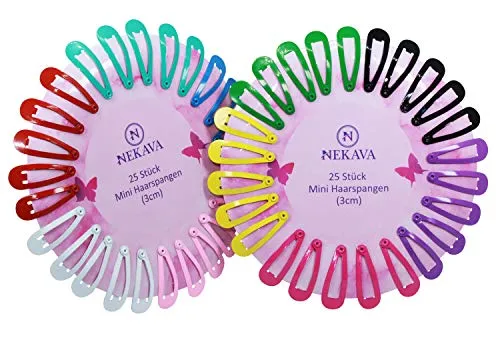 Nekava Haarspangen Mädchen klein – 50 Stück bunte Mini Haarspangen 3 cm für Kinder & Damen – Haarclips in 10 Farben sortiert auf Karte – Haarschmuck für Mädchen & Kleinkinder, robust & bunt