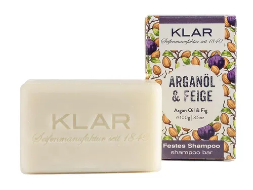 KLAR Feste Haarpflege Shampoo Argan & Feige 100 g - Shampoo für trockenes Haar mit pflegendem Arganöl und süßer Feige, spendet Feuchtigkeit und verleiht neuen Glanz – Ihr Kurzurlaub für die Sinne!