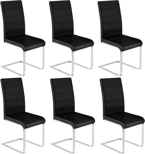 Woltu Freischwinger Set (6 St) – Hochwertige Kunstlederstühle für Esszimmer - Set aus 6 eleganten Freischwingern mit hoher Rückenlehne, ideal für Teppich- und Hartböden. Belastbar bis 120 kg, komfortable Polsterung und modernes Design für stilvolle Akzente in Ihrem Zuhause.
