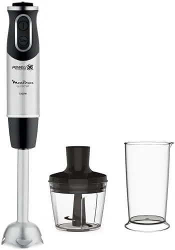 Moulinex DD6578 Quickchef 2-in-1 Stabmixer - Stab- & Standmixer: Hochleistungs-Stabmixer mit 1000 W und Powelix-Technologie für bis zu 30% schnellere Ergebnisse; inklusive 800 ml Becher und 500 ml Zerkleinerer für maximale Vielseitigkeit.