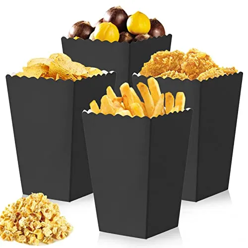 Nizirioo 50 Stück schwarze Popcorn-Boxen, Faltverschluss, Papier-/Kartonkonstruktion, Papiermaterial, begrenzte Wiederverwendung, ideal für Partys, Feiern, Filmabende