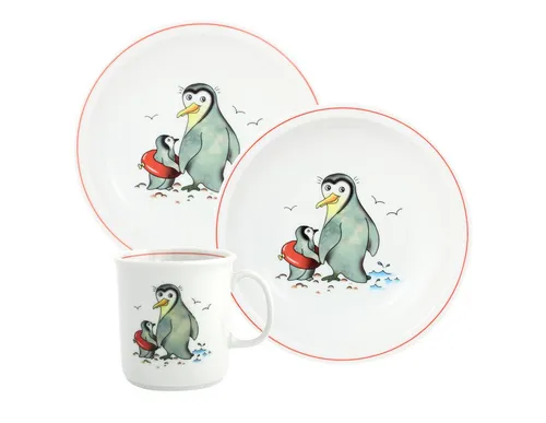 Eschenbach® PORZELLAN GERMANY Kindergeschirr-Set Zoo & Co, 3-tlg. für kleine Entdecker - Kindergeschirr Zoo & Co. – Hochwertiges 3-teiliges Set mit fröhlichen Tiermotiven und integriertem Memory-Spiel in der Geschenkverpackung, ideal für den täglichen Gebrauch und als Geschenk.