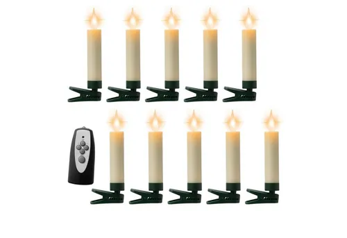 MARELIDA LED-Christbaumkerzen Baumkerzen mit Clip 10 Weihnachtskerzen Baumbeleuchtung kabellos Fernb, 10-flammig