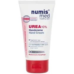 numis® med UREA 10 % Handcreme - Intensivpflege für trockene Hände - Handcreme zur intensiven Pflege und Schutz sehr trockener Hände. Mit dem numis® care Complex für spürbar glatte und geschmeidige Haut, auch bei Neurodermitis und Psoriasis geeignet.
