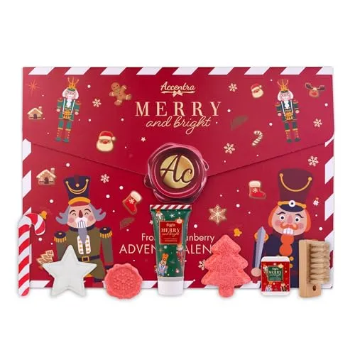 Accentra Adventskalender Pflege 2025 für Jungen & Mädchen mit 24 Pflegeprodukten; Weihnachten Beauty mit Bodylotion, Badebomben, Duschgel, Shampoo, Lip Balm, Handcreme; Weihnachtskalender Rot