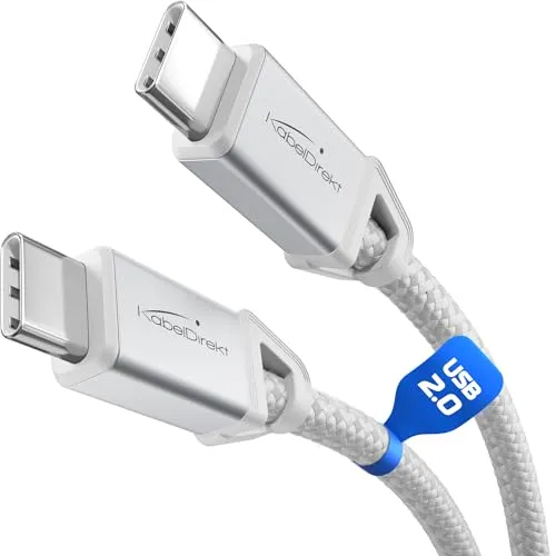 KabelDirekt – USB-C-Kabel – 2x3m – USB 2.0, 60W PD, Weiß | 2er-Set USB-C-auf-USB-C-Kabel mit Metallsteckern & Nylon – lädt Handy & Laptop mit 60W, USB 2.0, robust