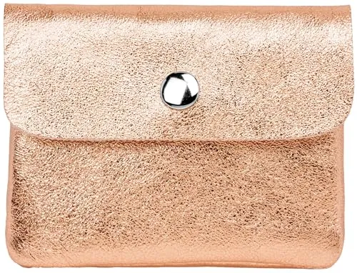 Caspar Kleiner Echt Leder Geldbeutel Damen Portemonnaie Geldbörse mit Reißverschluss & Druckknopf - GB416 - Made in Italy, Farbe:roségold metallic, Größe:Klein (11cm x 8cm)