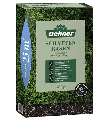 Dehner Saatgut Schattenrasen, hochwertige Rasensamen robust/pflegeleicht, selbstregenerierend, ideal für schattige/halbschattige Flächen, FSC-zertifizierte Verpackung, 500 g für ca. 25 m²