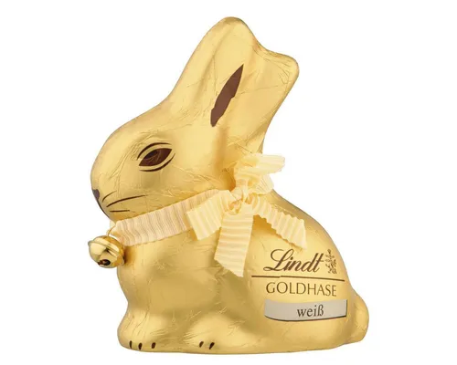 LINDT Schokolade, Lindt Goldhase weiß aus feiner weißer Schokolade Hohlfigur 100g