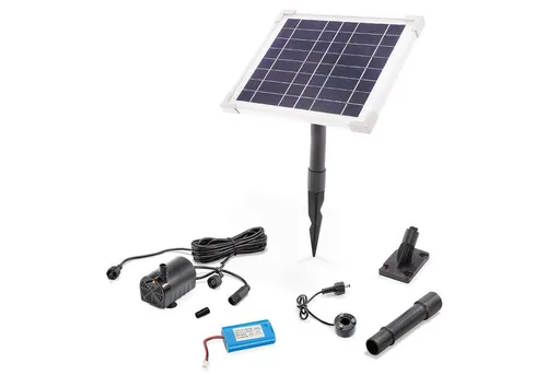 esotec Solar Pumpensystem mit LED-Licht für Brunnen 101921 - Komplett-Set für Deko-Brunnen, mit leistungsstarker Sprinklerpumpe und LED-Lichtring. Unabhängig von Netzstrom dank Solarmodul und Akkuspeicher – ideal für Wasserspiele ohne Stromkosten.