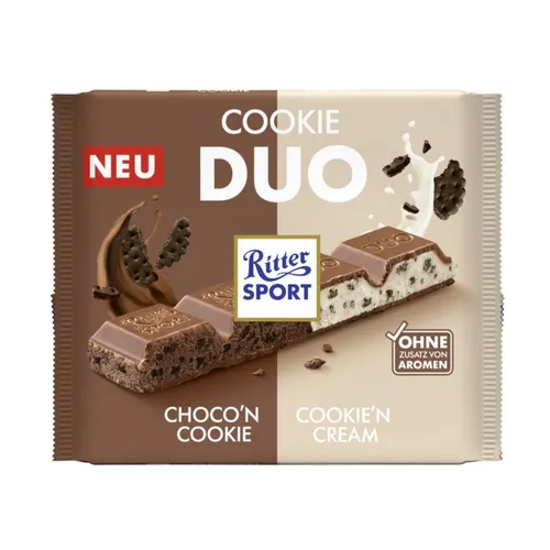 Ritter Sport Cookie Duo gefüllte Vollmilchschokolade Packung 218g