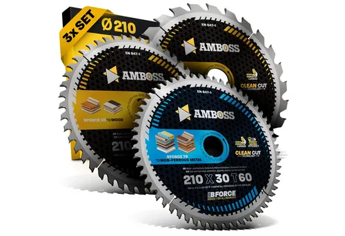 AMBOSS WERKZEUGE® Kreissägeblatt Set Ø210 x 30 - Kreissägeblätter für präzise Schnitte in Holz, Metall und Kunststoff. Ideal für Makita 5008 MG und Festool TS75EBQ. Langlebig und scharf für beeindruckende Ergebnisse.