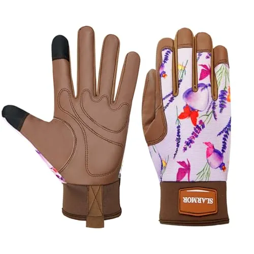 SLARMOR Gartenhandschuhe Damen Dornensicher touchscreenfähig aus Rindsleder Atmungsaktive Arbeitshandschuhe mit Griff langlebiges Gartenzubehör Ideal für Frauen