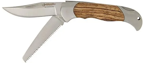 Haller Taschenmesser 2 teilig, 84670 - Taschenmesser 2 tlg. mit 90 mm Klinge und Säge aus rostfreiem 440 Stahl. Ideal für Outdoor-Aktivitäten, sicher per Lockback fixierbar und mit edler Zeberaholz-Griffbeschalung.