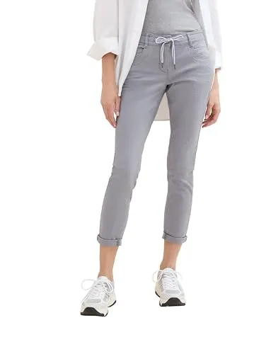 TOM TAILOR Damen Tapered Relaxed Hose mit Kordelzug - Jeans im Five-Pocket Style mit Kordelzug & Gürtelschlaufen. Tapered Relaxed Fit für hohen Tragekomfort, ideal für Freizeit und Büro.