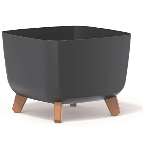 Prosperplast Gracia Square Blumentopf mit abnehmbaren Beinen inkl. Einsatz für Innen- und Außenbereich Pflanzgefäß Quadratisch Kunststoff UV-beständig 29x29x22cm (Anthrazit)