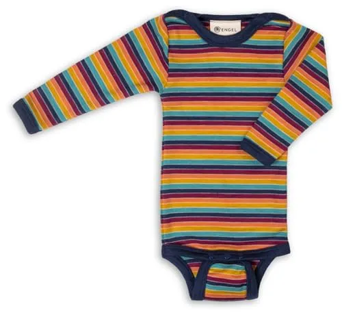 Engel Natur Gestreifter Langarm Baby Body - Bodys für Baby-Jungen aus 70% kbT-Merinowolle und 30% Seide, GOTS zertifiziert und Made in Germany für höchsten Tragekomfort.