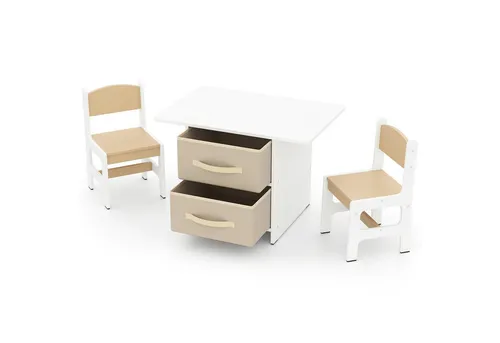 COSTWAY Kindersitzgruppe, (3-tlg), Kindertisch mit 2 Stühlen, Holz mit Körben