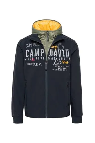 CAMP DAVID Softshelljacke für Herren, Größe M, Blau - Funktionsjacke mit abnehmbarer Kapuze, ideal für sportliche Aktivitäten und lässige Outfits. Hochwertige Materialien sorgen für Wärme und Komfort.