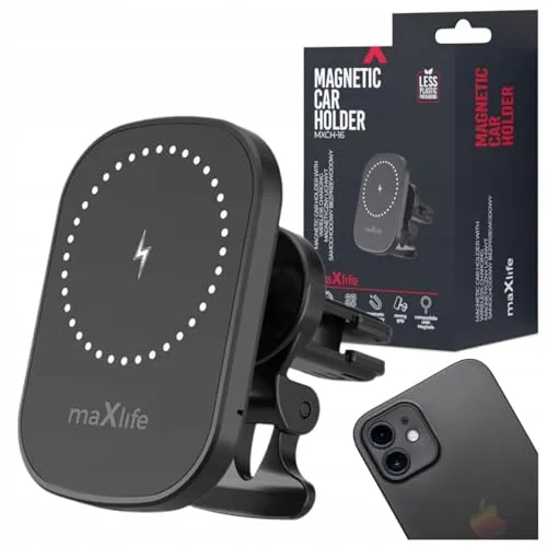 maxlife MXCH-16 Auto-Halterung mit kabelloser Ladung – 15W Schnellladung - 360° drehbar – Stabil und zuverlässig für unterwegs