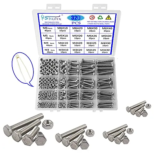 Rshuhx M3 M4 M5 M6 Sechskantschrauben 304 Edelstahl A2-70 Bolzen und Muttern Maschinenschrauben Sechskant Gewindeschrauben Schrauben set