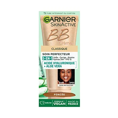 GARNIER Skin Active – BB Creme – All-in-1-Perfektionspflege – Einheitlich, mattiert & spendet Feuchtigkeit, LSF 25, Hyaluronsäure & Aloe Vera, Vegan & Cruelty Free – für Mischhaut bis fettige Haut –