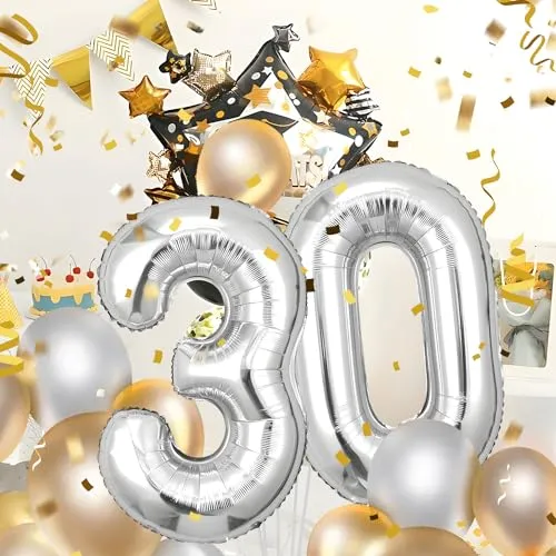 Geburtstag Deko zahlen luftballon 30 jahre | Folienballon Sliber- für 30. Geburtstagsdeko Männer Frauen Ballon Zahl Deko zum Geburtstag fliegt mit Helium 30.Geburtstagsparty 40