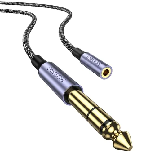 MOSWAG 1/4 auf 3,5 mm Kopfhörerbuchsenadapter 3M 1/8 Buchse auf 1/4 Stecker Verlängerungskabel 3,5 auf 6,35 für Gitarrenmischer, Klavierverstärker, Lautsprecher und mehr