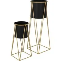 ML-DESIGN Blumenständer Set aus Metall - Pflanzenkästen & Spaliere, elegantes 2-teiliges Set in Schwarz/Gold, wetterfest und robust für stilvolle Pflanzenpräsentation.