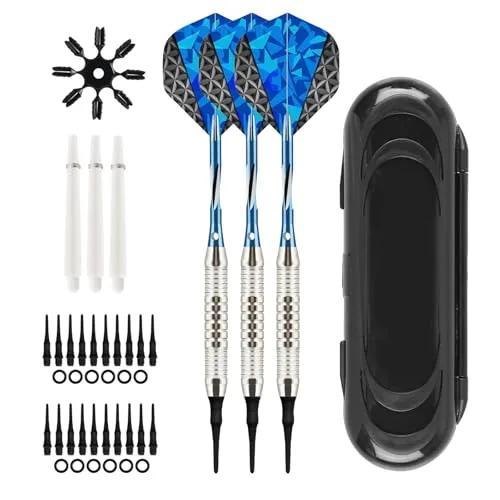 WIYETY Dartpfeile mit Kunststoffspitze für Elektronische Dartscheibe: 3 Stück Präzisionsdesign Dartpfeile, Hochwertige Softdarts mit Aluminum Schaft, Dartpfeile mit Extra Schafts Flights Dartspitzen