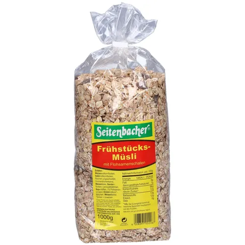 Seitenbacher® Frühstücks-Müsli - Leckeres Frühstücks-Müsli aus Vollkornflocken, Sonnenblumenkernen und ungeschwefelten Rosinen. Ideal für einen energiereichen Start in den Tag, ballaststoffreich und vegan.