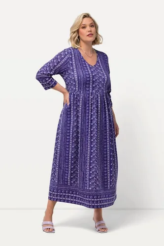 Ulla Popken Maxikleid Jerseykleid A-Linie V-Ausschnitt 3/4-Arm Taschen