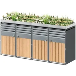 Mülltonnenbox für 4x 120/240 Liter, abschließbar, dunkelgrau mit Hochbeet - Praktische Mülltonnenbox für 4 Tonnen (120/240 Liter) mit integriertem Hochbeet. Robuste, pulverbeschichtete Stahlkonstruktion, abschließbar und mit Lüftungsöffnung für optimale Belüftung.