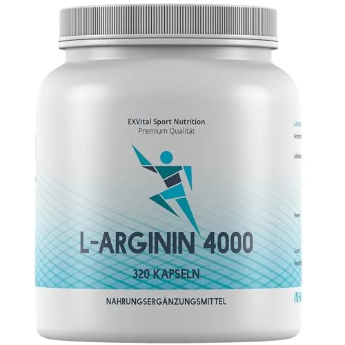 EXVital L-Arginin 4000 - Hochdosierte Aminosäure Kapseln - Aminosäure L-Arginin in deutscher Premiumqualität, 100% vegan, ohne Zusatzstoffe, ideal für eine 2-3 Monatskur mit 4500 mg pro Tagesdosis.