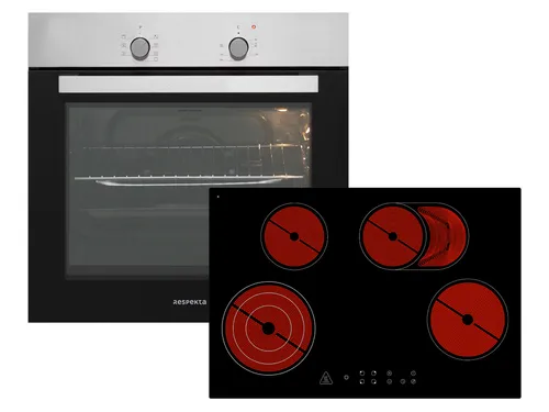 Respekta Einbau Backofen Herdset mit Glaskeramikkochfeld - Energieeffizientes Herdset der Klasse A mit 4 Kochplatten und 56 l Backofen. Ideal für moderne Küchen, rahmenloses Design und einfache Bedienung durch Touch Control.