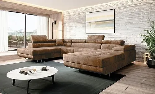 Easy4You Beige Ecksofa Varberg Velours mit Schlaffunktion