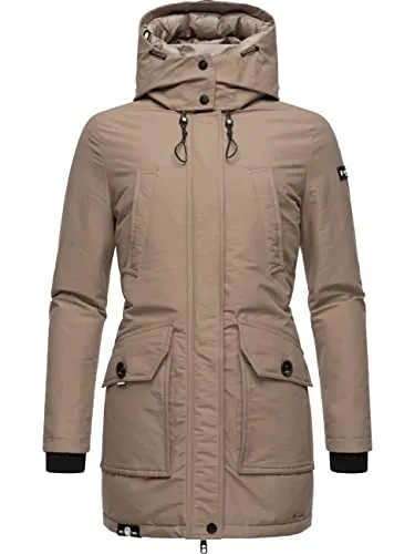 Navahoo Damen Warmer Winter Kurzmantel Blizzardstorm Taupe Grey Gr. XL - Funktionsjacken - Stylischer und funktionaler Wintermantel mit wasserabweisendem Material und warmer Wattierung, ideal für kaltes Wetter!