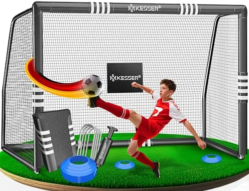 KESSER Fußballtor mit optionaler Torwand - Hochwertiges Fußballtor für Kinder und Erwachsene, inklusive Erdhaken und Luftpumpe. Ideal für Schusstraining mit UV-beständigem Netz.
